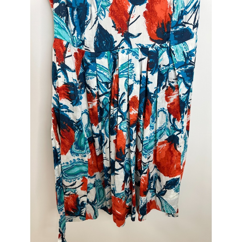 New Talbots Tropical Floral Fit-And-Flare Dress Red Teal White 12P 12 Petite - Picture 4 of 15